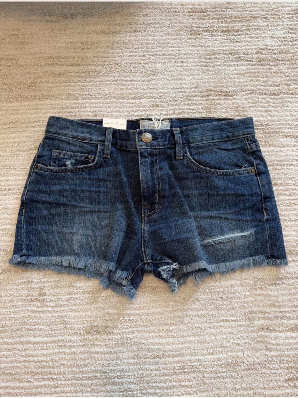 Current/Elliott Dark Blue Distressed Denim Jean Shorts